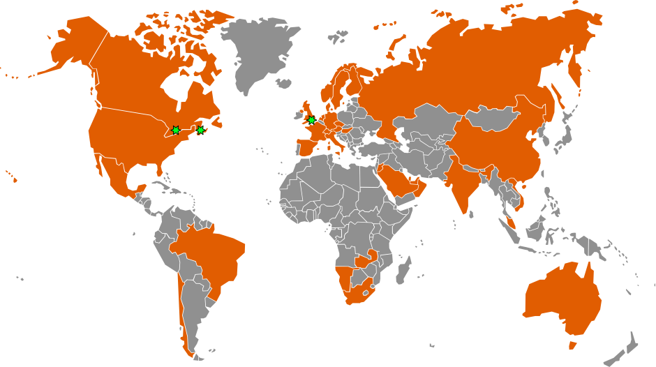 World Map of Countries with offices and clients